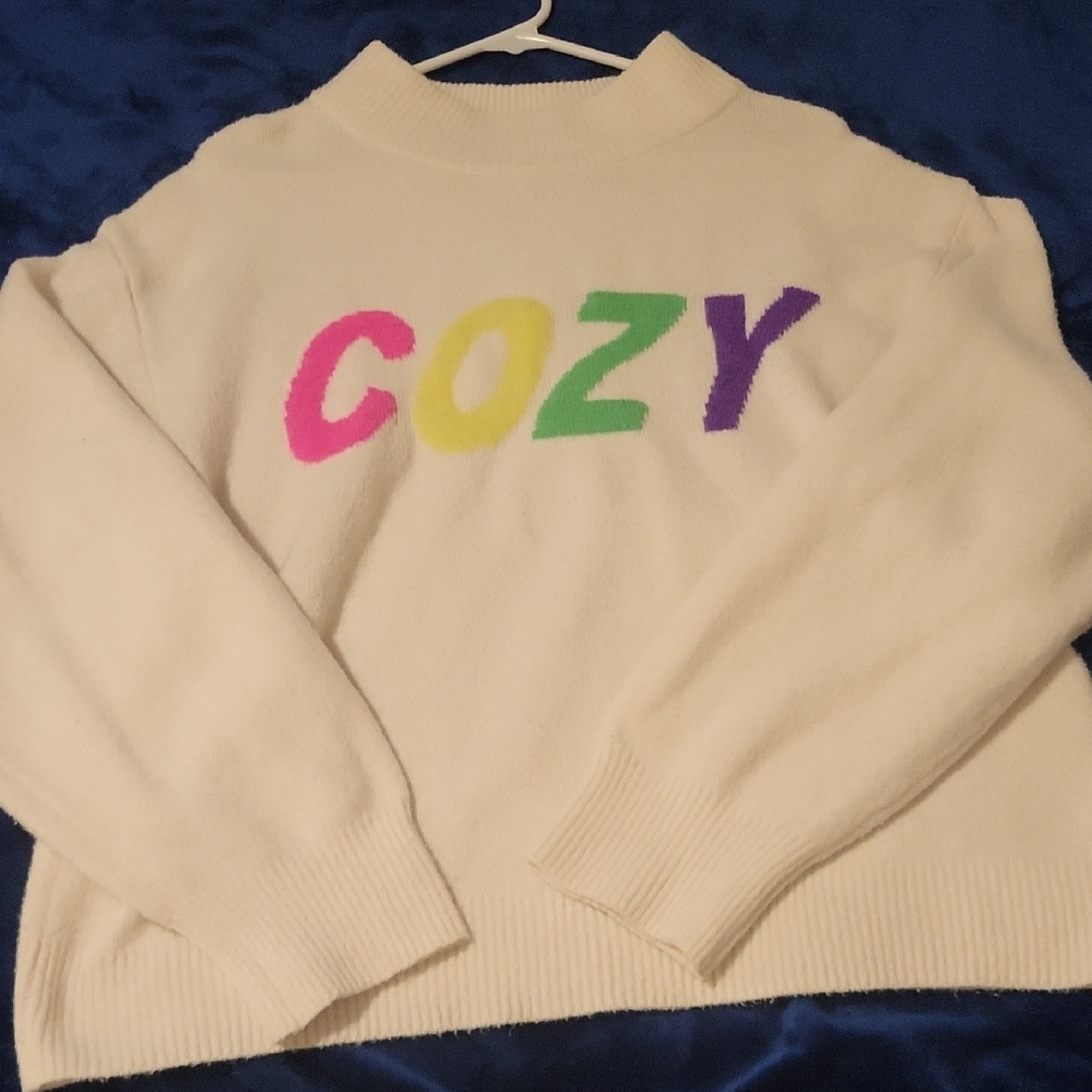 Cozy White Sweater with Multicolor Lettering
